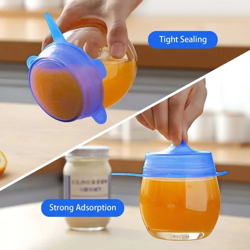 Vista 3 de JIGUOOR Tapas elásticas de silicona, paquete de 12 tapas de silicona reutilizables, fundas de silicona duraderas para almacenamiento de alimentos