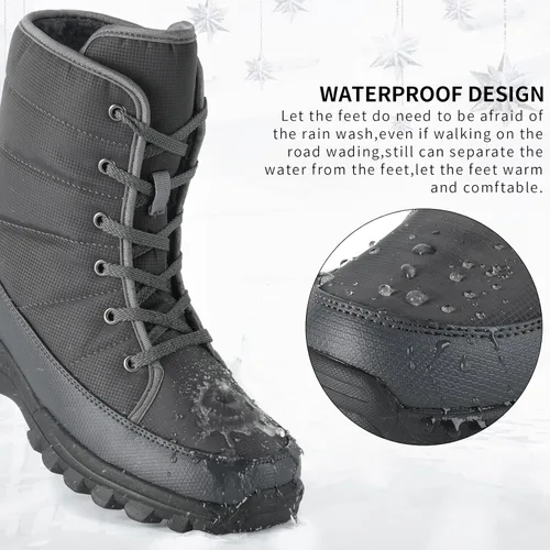Vista 3 de FASTARDM Botas de nieve de invierno cálidas e impermeables para hombre y botas antideslizantes para senderismo cálidas e impermeables