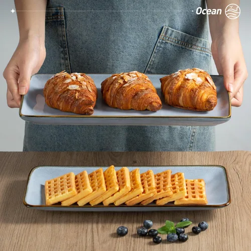 Vista 7 de Famiware Plato de Servir, Platos de Servir Rectangulares de 15.67/14.1/12.6 pulgadas para Entretenimiento, Esmalte Reactivo, Bandejas de Servir