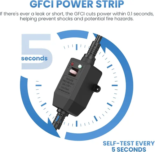 Vista 2 de HHSOET GFCI - Regleta de alimentación para exteriores resistente a la intemperie, impermeable, protector de sobretensiones 2700J con puerto extensor