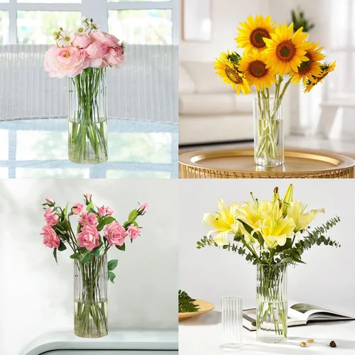 Vista 8 de Gute Jarrones de vidrio de 8 pulgadas para decoración, florero para decoración del hogar, moderno jarrón transparente decorativo para centros