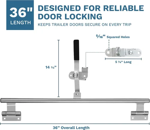 Vista 3 de ProCamp 36" Barra de Leva para Remolque Puerta Oscilante con Bisagra Barra de Leva Cerrajo Pestillo Manija de Cargo