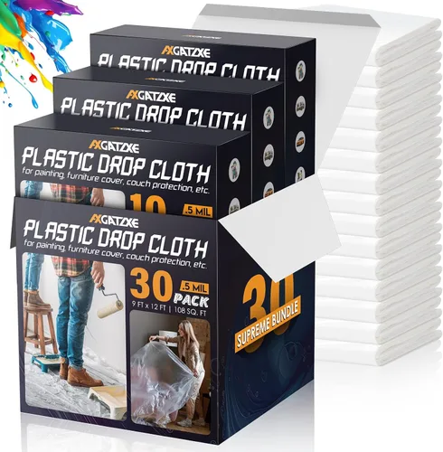 Vista 13 de Lonas de plástico de 12 x 9 pies - 1 Mil (paquete de 1) - Láminas y lonas desechables para pintor para pintar, protección impermeable