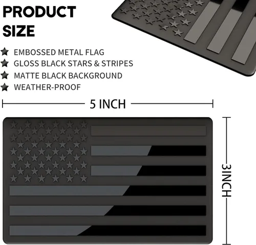 Vista 2 de Calcomanías de Emblema de Bandera Americana Completamente Negra de Metal 3D en Relieve (1 Par), Calcomanías de Coche de Bandera de EE.UU. negro
