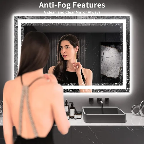 Vista 3 de LOAAO Espejo de baño LED de 60 x 40 pulgadas con luces, antiniebla, regulable, retroiluminado + iluminado frontal, espejo de tocador de baño