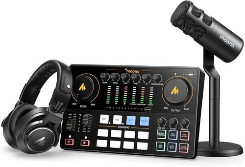 Vista 12 de MAONO Paquete de equipos de podcast: mezclador de interfaz de audio con entrada XLR dual para transmisión de podcasts - MaonoCaster E2 Gen2