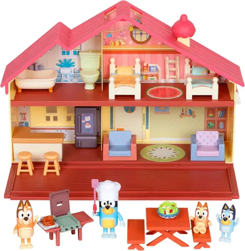 Bluey - Set de juego de casa de juguete, Mega Paquete Familiar Hogar y Barbacoa,, Bingo, Bandit, Chilli, Set de juego de casa para niños de 3 a 5