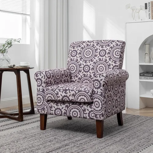 Vista 59 de Sillón clásico con marco de madera de abedul y cómodos reposabrazos enrollados, sillones para sala de estar, dormitorio y decoración de oficina