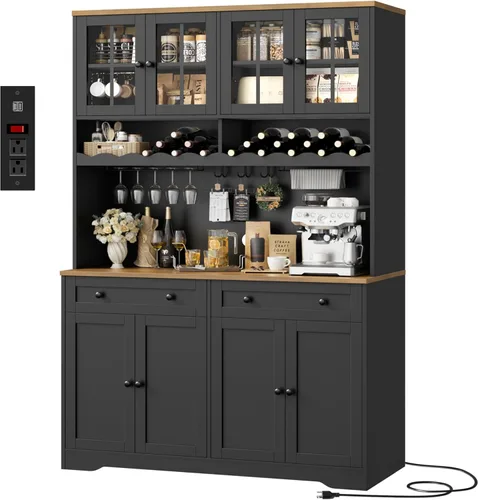 Vista 10 de HOSTACK Armario de despensa de cocina de 75.4 pulgadas de alto con estación de carga, gabinete de cocina blanco moderno con soporte para microondas