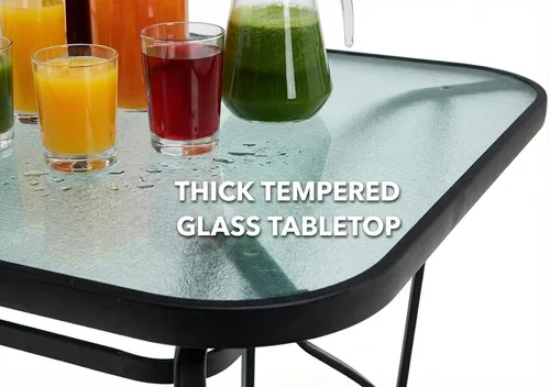 Vista 7 de Tangkula Mesa de Comedor de Patio para 6, Mesa Rectangular de 55 Pulgadas con Agujero para Sombrilla de 1.5", Superficie de Vidrio Templado, Marco