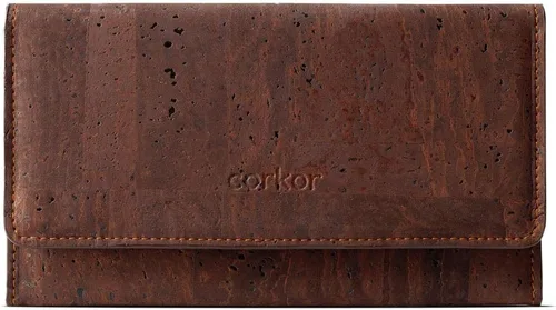Cartera de corcho vegano para mujer, delgada para tarjetas, funda plegable con bolsillo con cremallera, Marrón, Classic