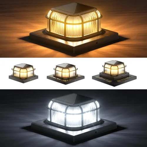 Vista 12 de Paquete de 6 luces solares para poste con base de 4 x 4, 5 x 5 y 6 x 6 pulgadas para postes de vinilo/madera, 16 LEDs brillantes luces solares