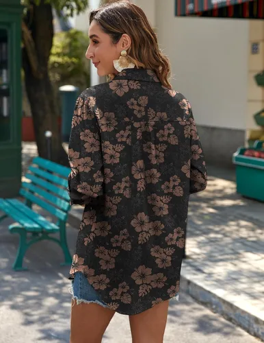 Vista 7 de Zeagoo - Blusas de lino con botones para mujer, de gasa, algodón, manga larga, blusas informales con cuello, corte holgado