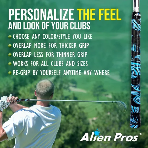 Vista 5 de ALIEN PROS Paquete de 6 cintas de envoltura con agarre de golf Blue Waves & Black Clouds Mix - ReGrip en 1 minuto