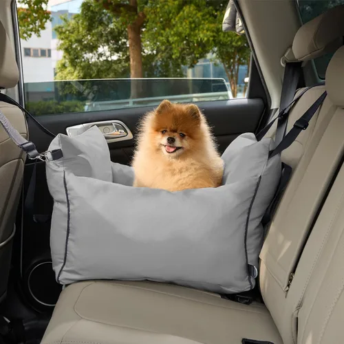 Vista 7 de Lesure Asiento de automóvil para perros pequeños - Asiento elevador suave para perros con bolsillo de almacenamiento y correa de seguridad con clip