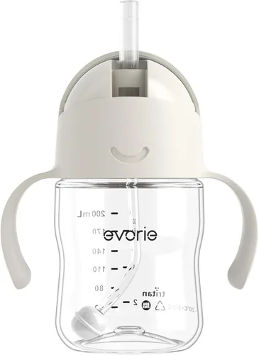 Vista 24 de Evorie Tritan - Vaso para beber con popote con peso con asas para bebés y niños pequeños, botella de agua a prueba de derrames con popote para 6