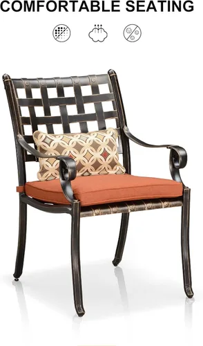 Vista 2 de PURPLE LEAF Juego de comedor de 9 piezas de muebles de aluminio fundido con mesa rectangular para césped, jardín, patio trasero, terraza