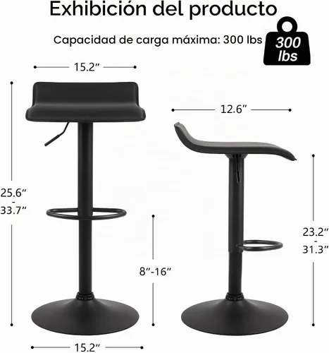 Vista 3 de NOBPEINT Taburete de bar giratorio ajustable cromado contemporáneo con base negra, juego de 2, color negro