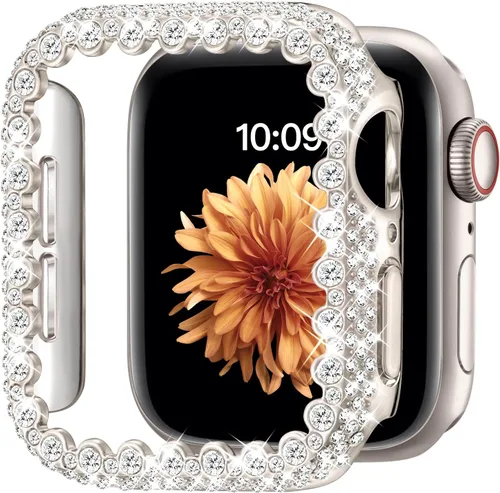 Vista 10 de Funda brillante compatible con Apple Watch Series 6/5/4/SE 3/SE 2/SE de 1.575 pulgadas, cubierta protectora de diamante para mujer, protector