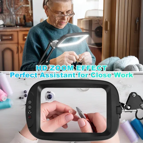Vista 6 de Lupa extragrande de 10 x 30 veces con luz y abrazadera, lupa rectangular manos libres con 5 modos de color, lámpara de escritorio con luz LED