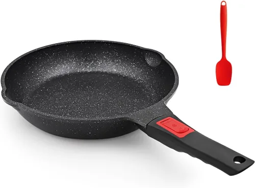 Sartén antiadherente de 11 pulgadas, sartén antiadherente para huevos con mango desmontable, compatible con todas las estufas, sin PTFE, PFAS y Negro