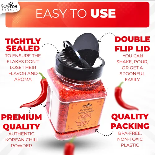 Vista 7 de Fusion Select Copos de Chile Rojo Coreano Premium Sin GMO y Sin Gluten, Polvo de Pimienta Roja Picante Premium Gochugaru para Sazonar Kimchi, Pollo
