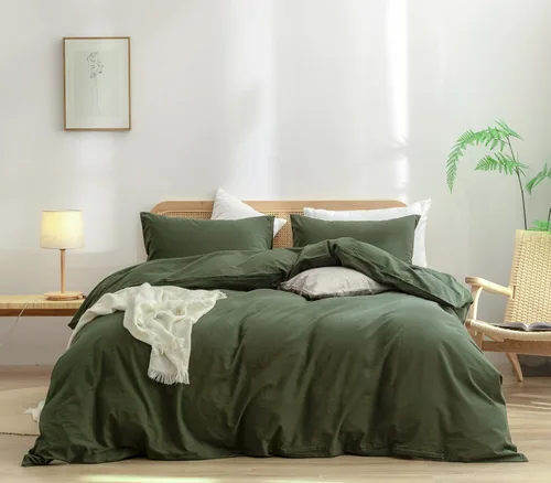 Vista 59 de BESTOUCH Juego de funda de edredón 100 % algodón lavado, tacto súper suave, cómodo, elegante, ligero, juego de ropa de cama de 2 piezas, color gris