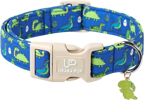 Vista 27 de Collar de perro de algodón de dinosaurio con hebilla de metal, collar de regalo para niñas o niños pequeños, medianos y grandes, lindos collares