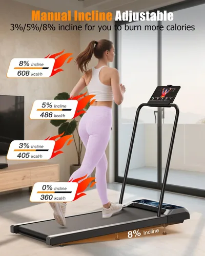 Vista 2 de HCOIW Walking Treadmill Pad with Incline - Portable Under Desk Treadmill, Walking Mat Pad with Handle Bar, 2.5HP Low Noise, 2 in 1 Treadmills for
