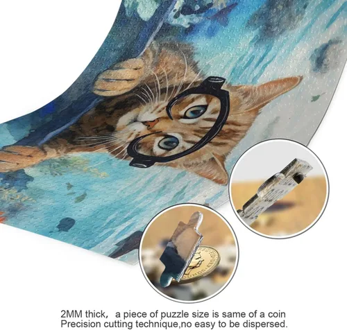 Vista 3 de Cat Fish Jigsaw Puzzles 500 Pieces for Adults with Mesh Storage Bag 2011279