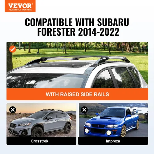 Vista 2 de VEVOR Barras transversales para portaequipajes de techo, aptas para Subaru Forester 2014-2022 con rieles laterales elevados, capacidad de carga