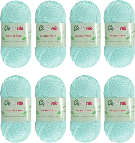 Vista 2 de 8 madejas de hilo para tejer a ganchillo, 70% rayón derivado de bambú, 30% algodón, peso superfino fingering, Sunny Cat Cotonnio importado