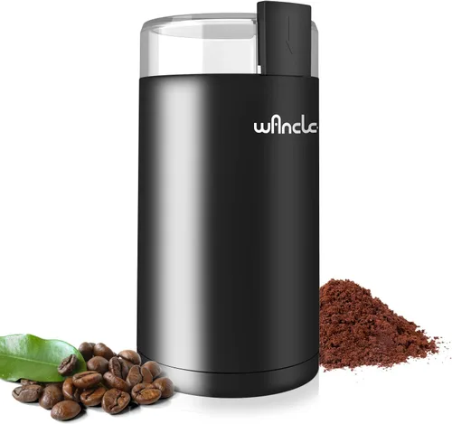 Wancle Molinillo de café eléctrico, molinillo de especias, molinillo de café de un solo toque para granos, especias y más, con cepillo limpio negro
