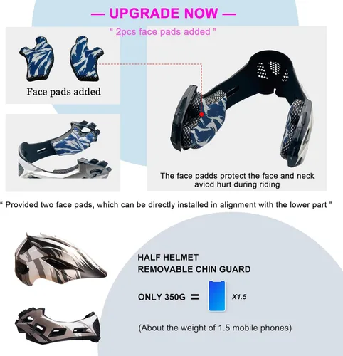 Vista 7 de Casco de cara completa para niños y niños, casco BMX multideporte desmontable para bicicleta sucia de montaña