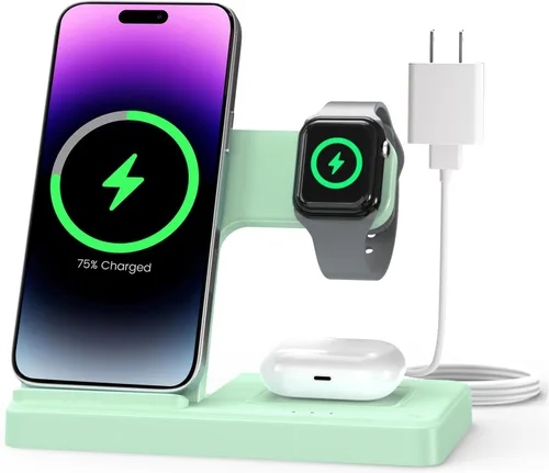 Vista 11 de Estación de carga inalámbrica para iPhone: Soporte de cargador 3 en 1, múltiples dispositivos para Apple - iPhone 17 16e 16 15 14 Pro Max 13 12 11
