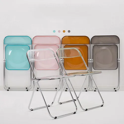 Vista 3 de 2 Pcs Stackable Folding Chair, Modern Transparent Acrylic Foldable Chair, Electroplating Frame, Party Chairs for Office Wedding Training(Black)