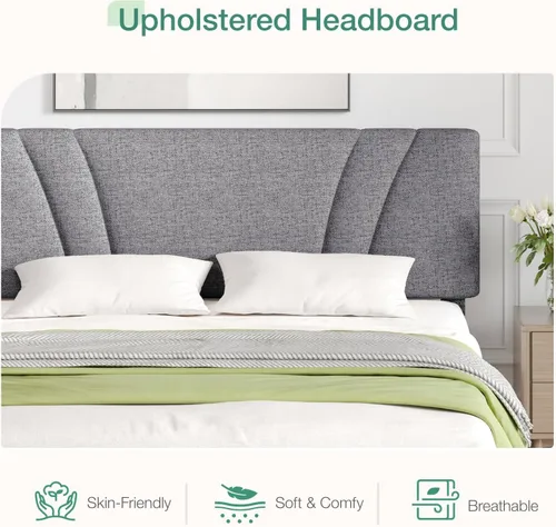 Vista 73 de Novilla Base de cama de plataforma tamaño Queen con cabecera ajustable tapizada, marco de cama Queen, no necesita somier, sin ruido, fácil montaje