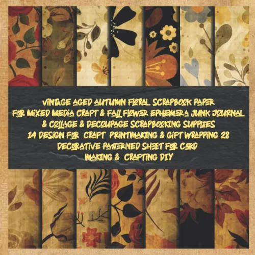 vintage aged autumn floral scrapbook paper for Mixed Media craft & fall flower ephemera junk Journal & collage & decoupage scrapbooking supplies 14