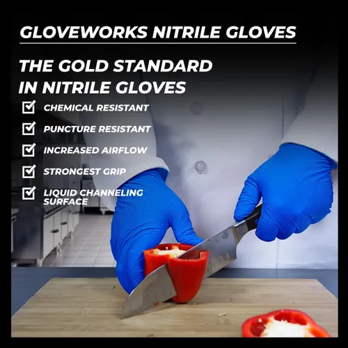 Vista 5 de GLOVEWORKS HD - Guantes desechables industriales de nitrilo azul real, 6 mil, sin látex ni polvo, seguros para alimentos, textura de diamante elevado