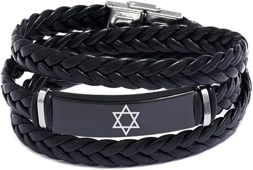 ForeverWill Pulsera judía de estrella de David religiosa Jerusalén Mogen David Star Pulsera de cuero para mujeres y hombres, judaica, hebreo,