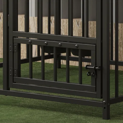 Vista 4 de GarveeTech Jaula para perros de 8 x 8 x 6 pies, jaula de metal resistente con cubierta superior impermeable, cuenco de alimentación giratorio