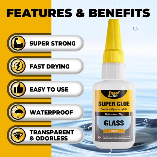 Vista 4 de Super Pegamento Transparente para Vidrio 30 Gramos, Superpegamento Delgado para Reparación de Artesanías de Acrílico, Plexiglás, Vasos, Carga