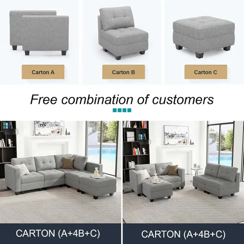 Vista 103 de Belffin Sofá modular modular con tumbonas dobles en forma de U, modular con asiento de almacenamiento, sofá modular con otomanas reversibles