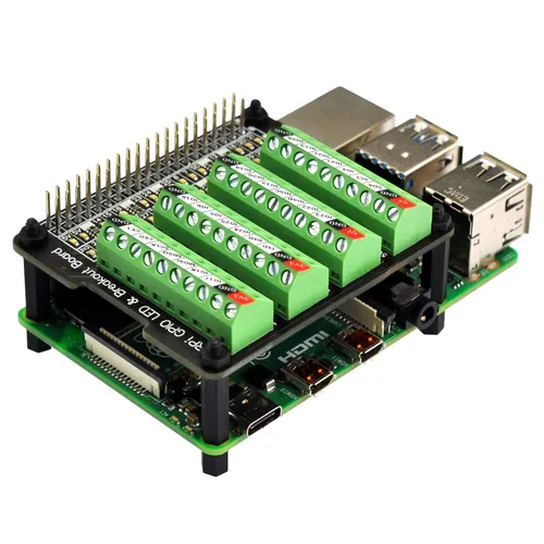 Vista 9 de HCDC RPi GPIO Status LED y Placa de Distribución de Bloque de Terminales HAT para Raspberry Pi A+ 3A+ B+ 2B 3B 3B+ 4B