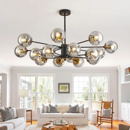 Vista 11 de DDLLDESHI Lámpara de araña de 6 luces dorada con cubierta esférica de vidrio Sputnik, lámpara de techo de 34" de gran tamaño para comedor, lámparas