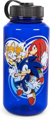 JUST FUNKY Sonic The Hedgehog - Botella de agua de personajes | Jarra de agua grande de plástico sin BPA con tapa superior de rosca, hidratación