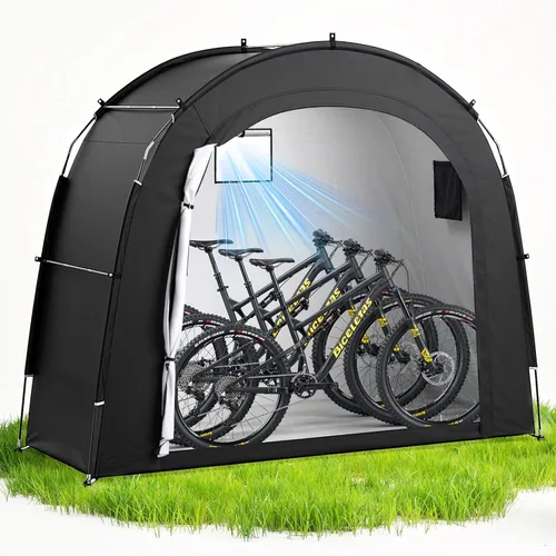 Vista 9 de Housolution Cobertizo de almacenamiento de bicicletas para 3 bicicletas, al aire libre portátil 210D Oxford grueso PU4000 cubierta impermeable