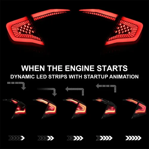 Vista 6 de SPEC-D TUNING Luces traseras negras con tiras LED blancas, señal de giro LED secuencial y animación de inicio compatible con Honda Civic 4 puertas
