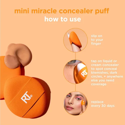 Vista 4 de Real Techniques Mini Miracle Concealer Puff Trio, pequeña esponja de maquillaje para base líquida y crema y corrector, ocultación específica, apto