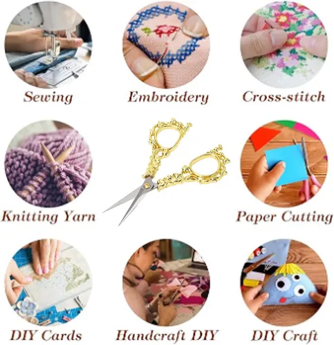 Vista 4 de Embroidery Scissors, Retro European Zinc Alloy Sewing Scissors for Fabric Weaving Cross Stitch and Paper Cutting Needlework with Humanized Handle